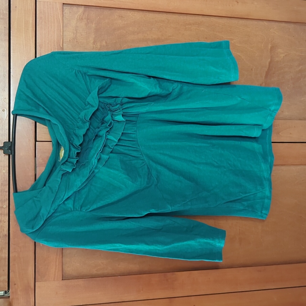 Ric Rac Anthropologie Green Ruffle Top Medium